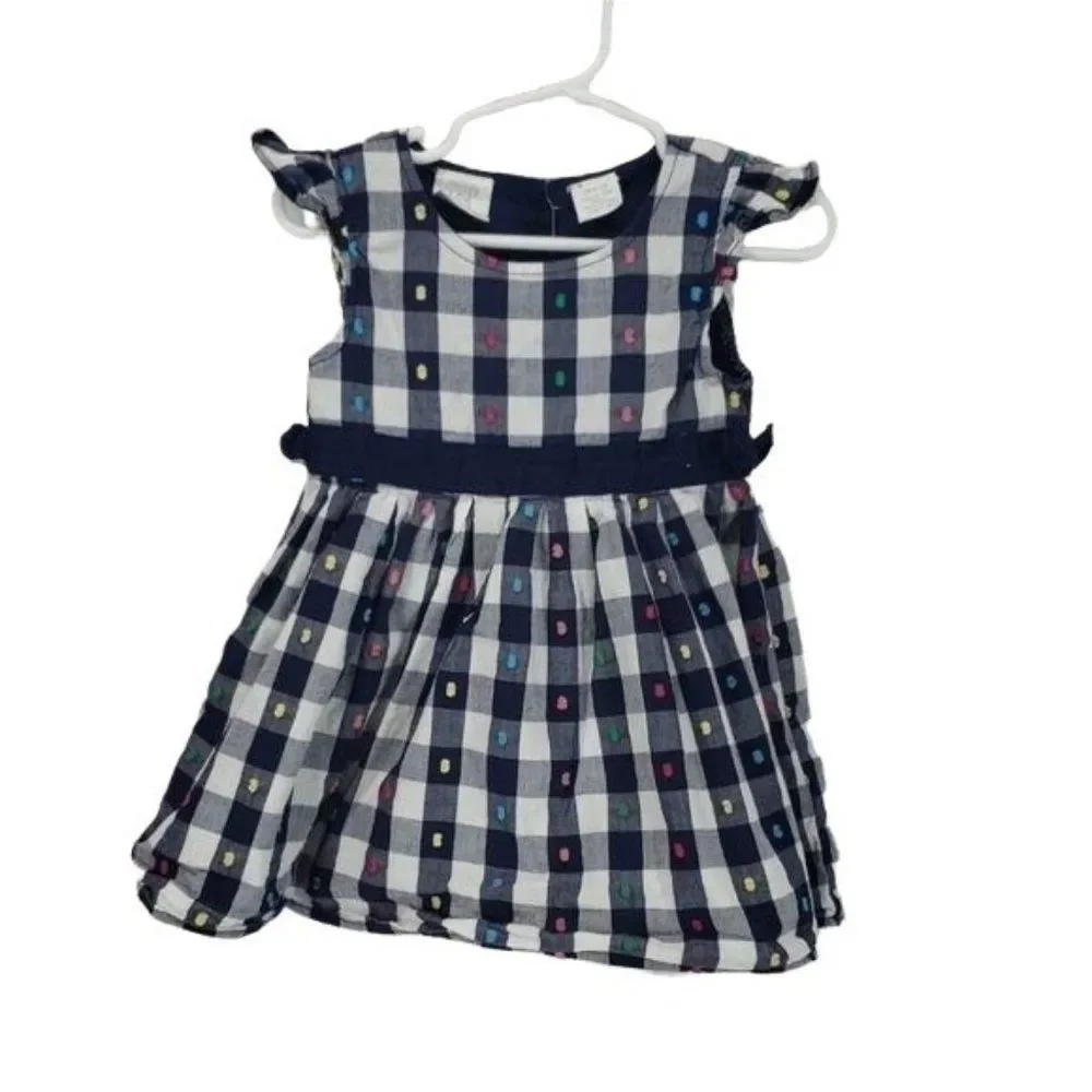 Koala Kids Girls Blue Gingham Checkered Short Sleeve Polka Dot Dress Size 24 Mon